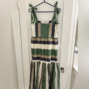 Chic Striped Maxi Dress in Green and White